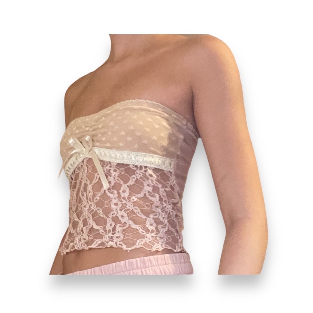 Handmade Pink Lace Heart Tube Top with Bow Extra Small